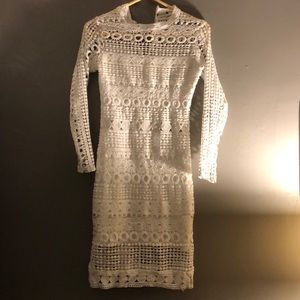 Lace white mini dress with panels